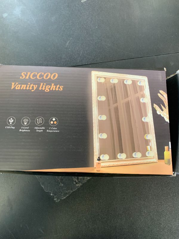 Photo 1 of SICCOO Makeup Vanity Lights for Mirror, Hollywood Style LED Vanity Mirror Lights with 14 dimmable Bulbs, USB Cable, White
