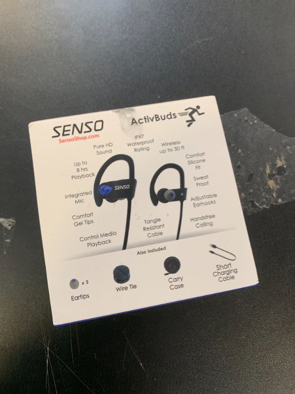 Photo 1 of Senso Bluetooth Headphones, Best Wireless Sports Earphones w/Mic IPX7 Waterproof HD Stereo Sweatproof Earbuds for Gym Running Workout 8 Hour Battery Noise Cancelling Headsets (Black Blue)