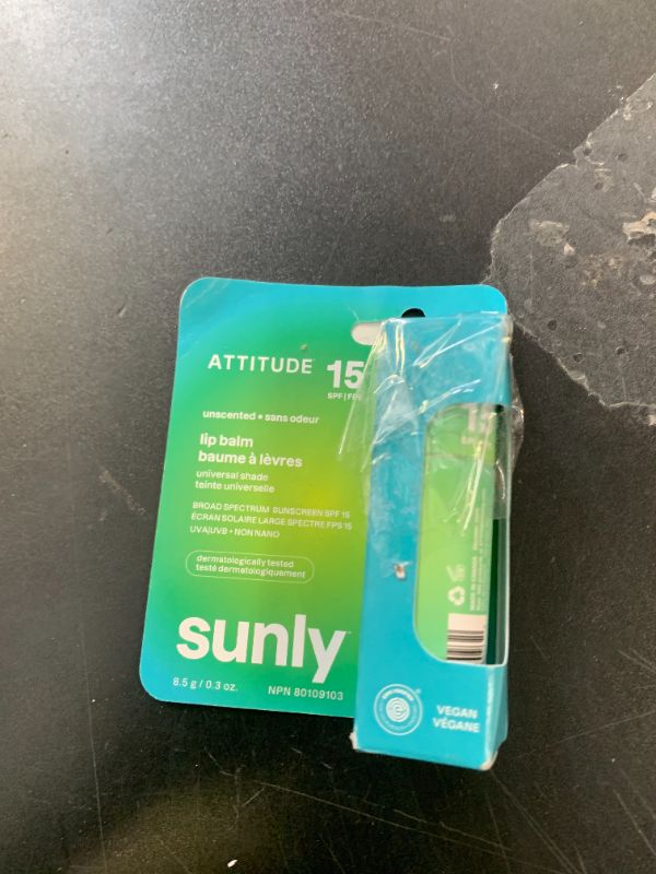 Photo 1 of ATTITUDE Tinted Lip Balm with SPF 15, EWG Verified, Plastic-Free, Broad Spectrum UVA/UVB Protection with Zinc Oxide, Vegan, Unscented, 0.3 Ounce