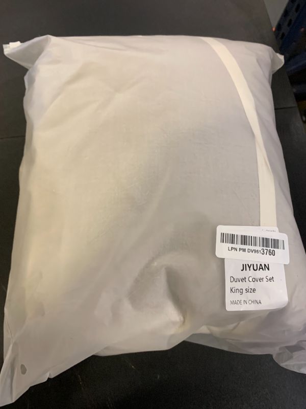 Photo 1 of JIYUAN 100% Washed Cotton Duvet Cover Set 3 Pieces King, 1 Duvet Cover 104x90 Inches (Comforter Not Included) and 2 Pillowcases,Linen Feel Bedding Set Comfy and Breathable, Heathered Cream Grey