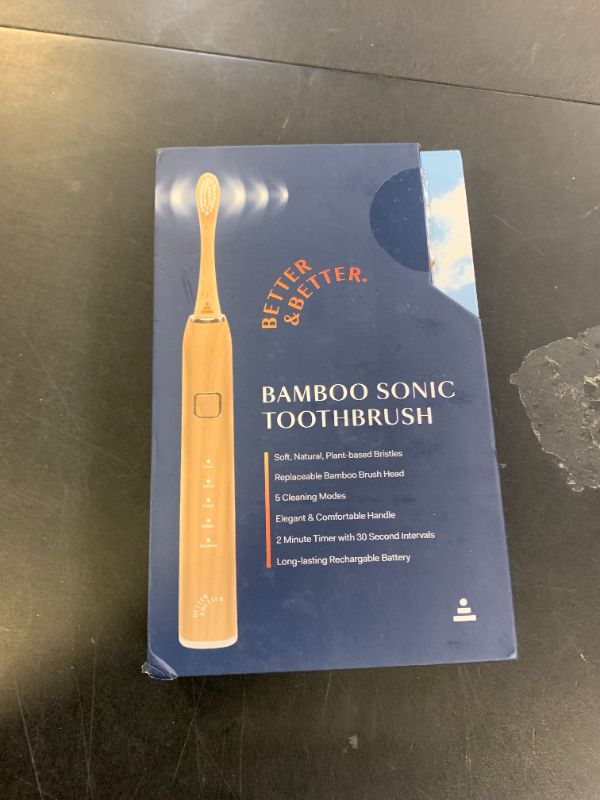 Photo 1 of Better & Better Sonic Bamboo Electric Toothbrush for Adults | Rechargeable Electric Bamboo Toothbrush w/Plant-Based Bristles | Soft Brush Heads incl. | 5 Cleaning Modes & Long-Lasting Battery