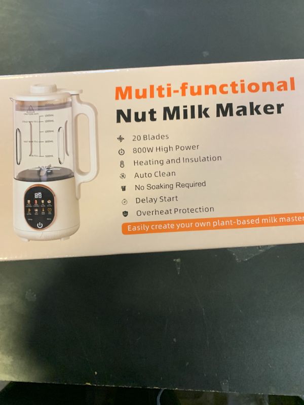 Photo 1 of 50oz Nut Milk Maker Machine, 10 in 1 Automatic Plant Based Milk Maker for Homemade Oat, Coconut, Chowder, Juice, Soy Milk with 20 Blades,Delay Start, Boil Water, Keep Warm & Auto Clean