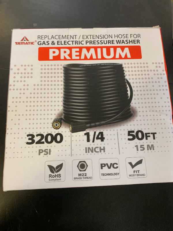 Photo 1 of YAMATIC Kink Resistant Pressure Washer Hose 50FT 1/4" M22 Brass Fitting Power Washer Hose Replacement for Ryobi, Troy Bilt, Greenworks, CRAFTSMAN Most Brand Power Washer, 3200 PSI