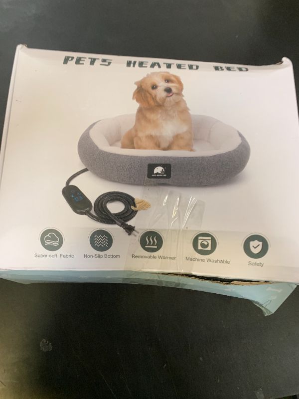 Photo 1 of ZNOFAN Heated Cat Bed for Small Cats, 19" Soft & Cozy Donut Pet Bed With Timer & Temp Adjustable Heating Pad for Indoor Kitten, Electric Warmer