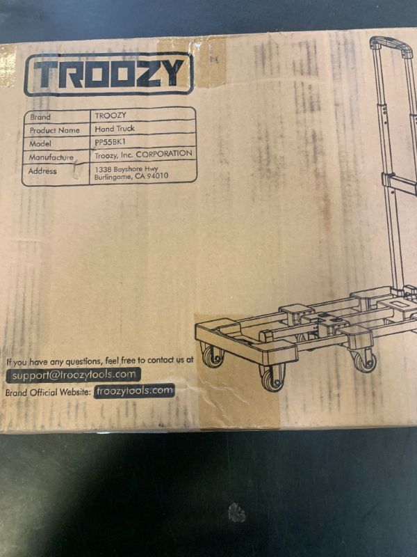 Photo 1 of Folding Hand Truck, Dolly Cart with 6 Wheels (2 with Brake) & 2 Elastic Straps, 500 LB Heavy-Duty Trolly Cart for Moving, Luggage, Car Seat, Garden Plant, Camping,26" Max Extendable Plate,Black