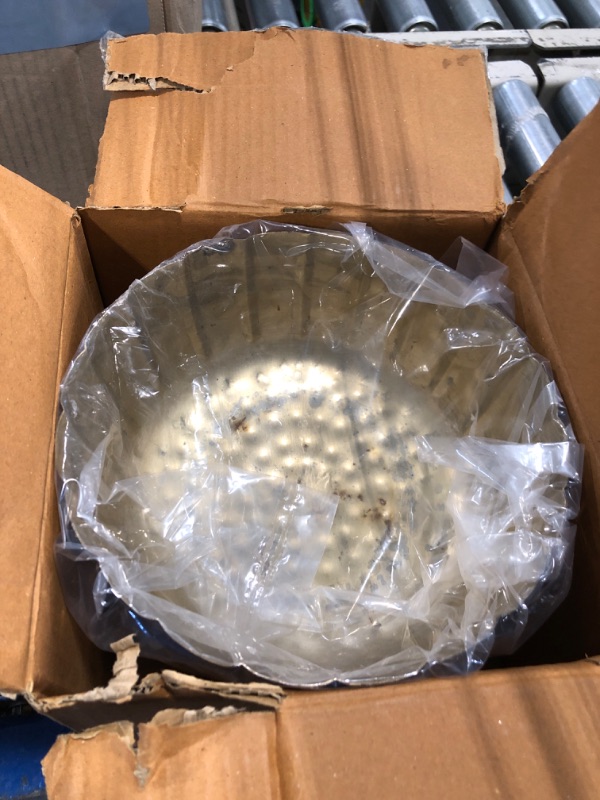 Photo 1 of ***DAMAGED AND DISCOLORED*** Accent Decor Distressed Gold Metal Compote Bowl | Gold Compote Vase l Lita Metal Vase l Indoor and Outdoor Compote for Any Event