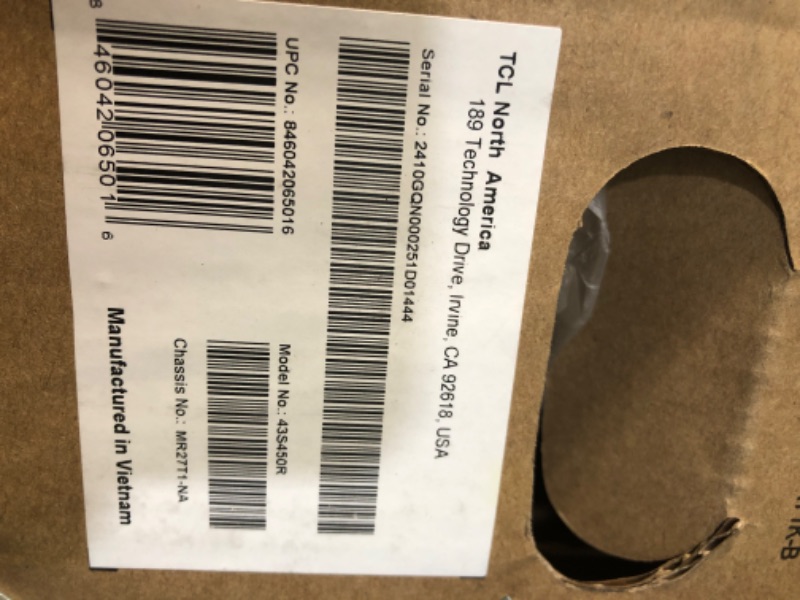 Photo 1 of ***SOLD FOR PARTS - BROKEN SCREEN***
TCL 43-Inch Class S4 4K LED Smart TV with Roku TV (43S450R, 2023 Model), Dolby Vision, HDR, Dolby Atmos, Works with Alexa, Google Assistant and Apple HomeKit Compatibility, Streaming UHD Television