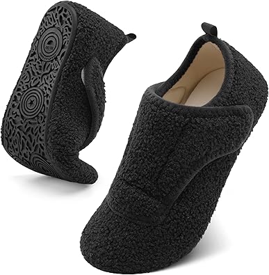 Photo 1 of  Slippers for Women Men Wide House Diabetic Shoes for Women Men Warm Arthritis Edema Swollen Neuropathy Socks Slip on Adjustable Fuzzy Comfy Soft Womens Mens Bedroom SlipPers (44)