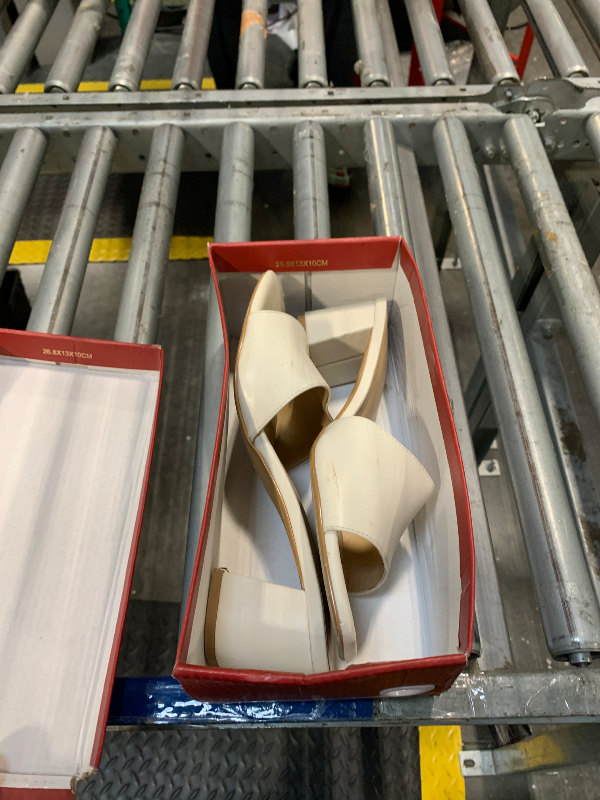 Photo 1 of [Clean] PIZZ ANNU Women's Square Open Toe Heels Sandals Low Block Chunky Heeled Sandal Slip on Mules Comfortable Casual Dress Pumps Shoes, Off White 9