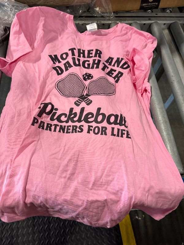 Photo 1 of "MOTHER AND DAUGHTER PICKLEBALL PARTNERS FOR LIFE" PINK T-SHIRT. LARGE 
