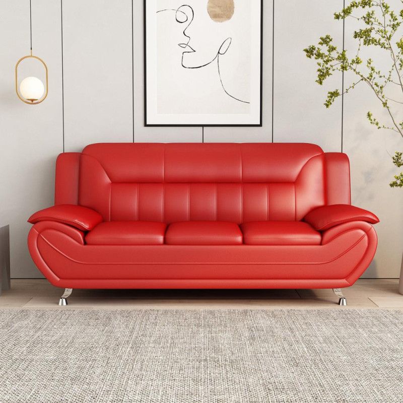 Photo 1 of  Sanuel 79 in. Round Arm 3-Seater Sofa in Red