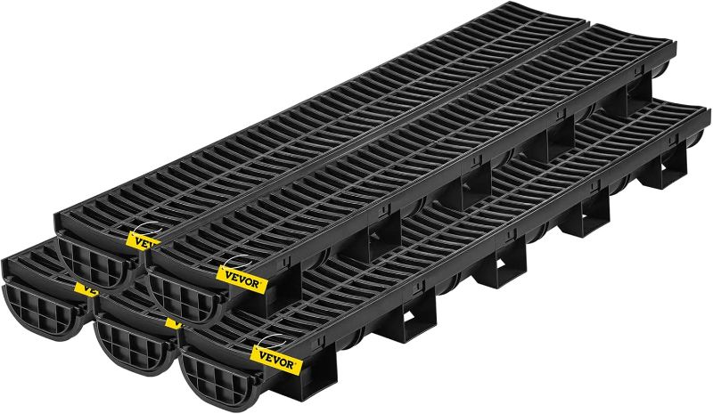Photo 1 of 
VEVOR Trench Drain System, Channel Drain with Plastic Grate, 5.7x3.1-Inch HDPE Drainage Trench, Black Plastic Garage Floor Drain, 5x39 Trench Drain Grate,...