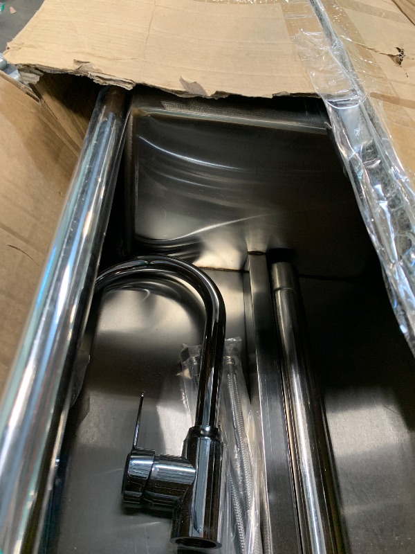 Photo 1 of VEVOR Stainless Steel Utility Sink, 1 Compartment Free Standing Small Sink w/Workbench Faucet & legs, 47.2 x 19.7 x 37.4 in Commercial Single Bowl Sinks for Garage, Restaurant, Laundry