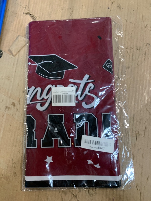 Photo 1 of 2 Pack Graduation Tablecloth - Congrats Grad Table Cloths, Plastic Disposable Rectangle Maroon Class of 2025 Table Cover for Graduation Tables Decorations Party Decor Supplies Favors,108 x 54 Inch