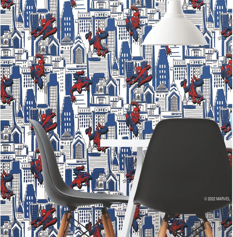 Photo 1 of RoomMates Marvel Spider-Man Cityscape Blue Peel and Stick Wallpaper by RoomMates, RMK12459RL