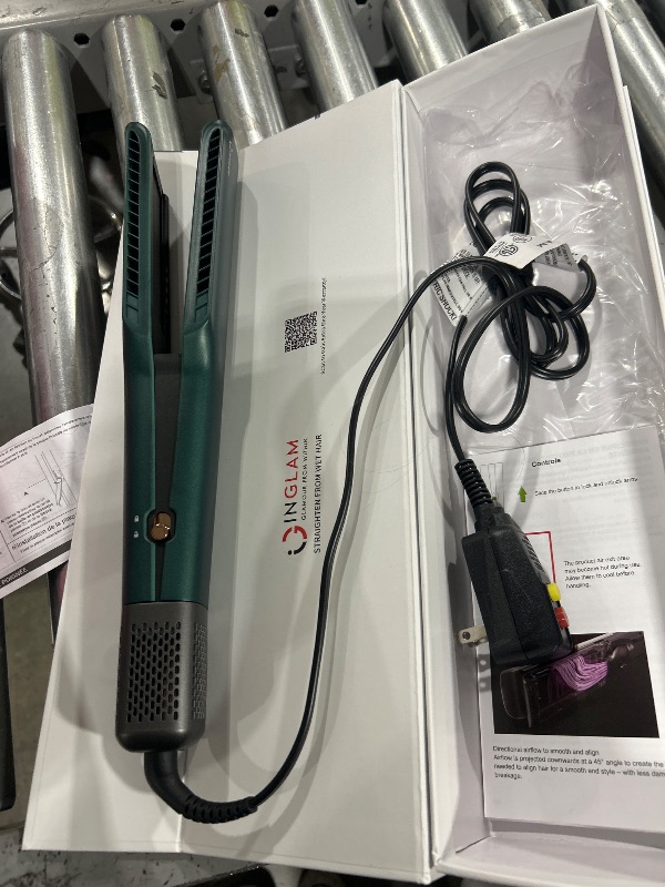 Photo 3 of IG INGLAM Air Straightener, Style from Wet Hair, 2.2" Hair Dryer Straightener, 200M Negative Ionic, One-Step Air Straight for Medium and Long Hair(14"-30"), Dark Green