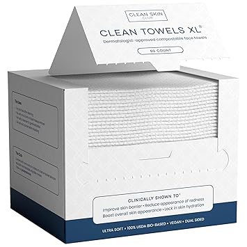 Photo 1 of Clean Skin Club Clean Towels XL™, 100% USDA Biobased Face Towel, Disposable Face Towelette, Eczema Association Accepted, Makeup Remover Dry Wipes, Ultra Soft, 50 Ct, 1 Pack
