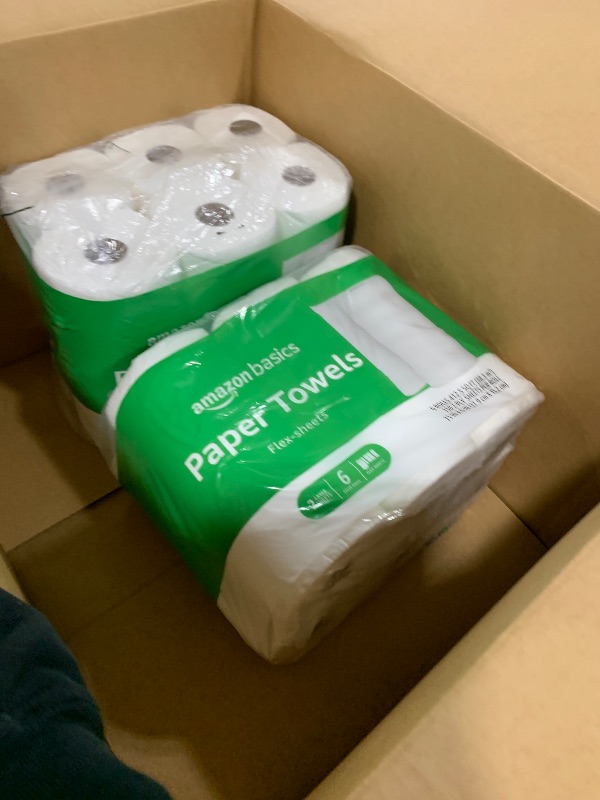 Photo 1 of Amazon Basics 2-Ply Flex-Sheets Paper Towels, 12 Basics Rolls = 32 Regular Rolls, Everyday Value with 150 Sheets per Roll