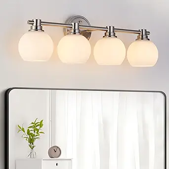 Photo 1 of ALAISLYC 5-Light Bathroom Light Fixtures Modern Brushed Nickel Vanity Lights for Bathroom Lighting fixtures Over Mirror with White Glass Shade for Mirror Bedroom Hallway