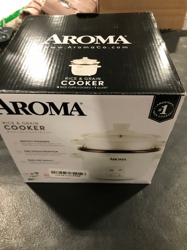 Photo 1 of AROMA® Rice Cooker, 2-Cup (Uncooked) / 4-Cup (Cooked), Steamer, Grain Cooker, Soup Maker, Oatmeal Cooker, Auto Keep Warm, 1 Qt, White, ARC-302-1NG