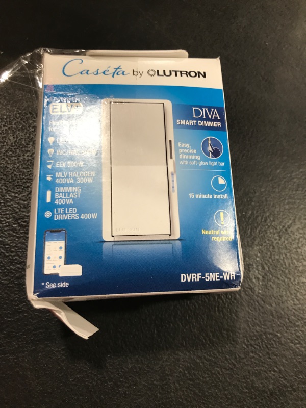 Photo 2 of Lutron Diva Smart Dimmer Switch ELV+ for Caseta Systems, Works w/Alexa, Apple Homekit, Google Home (Hub Required), 250-Watt LED, Neutral Required, DVRF-5NE-WH, White