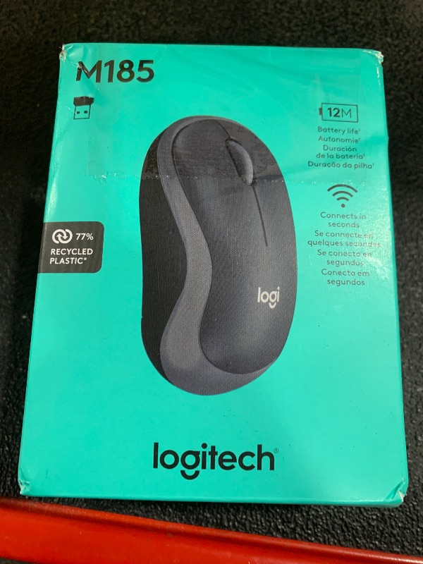 Photo 2 of Logitech M185 Wireless Mouse, 2.4GHz with USB Mini Receiver, 12-Month Battery Life, 1000 DPI Optical Tracking, Ambidextrous PC/Mac/Laptop - Swift Grey