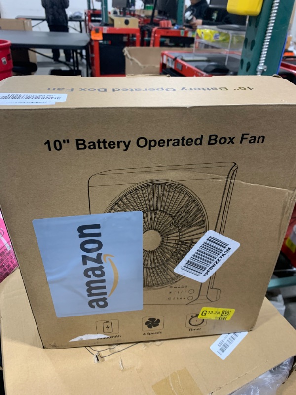 Photo 1 of Cmyfato Box Fan, 20000mAh Rechargeable Battery Powered Window fan, 10" Quiet Small Box Fan for Window, 4 Speeds Square Fan for Bedroom Kitchen Office, 210° Pivoting Table Fan for Desk