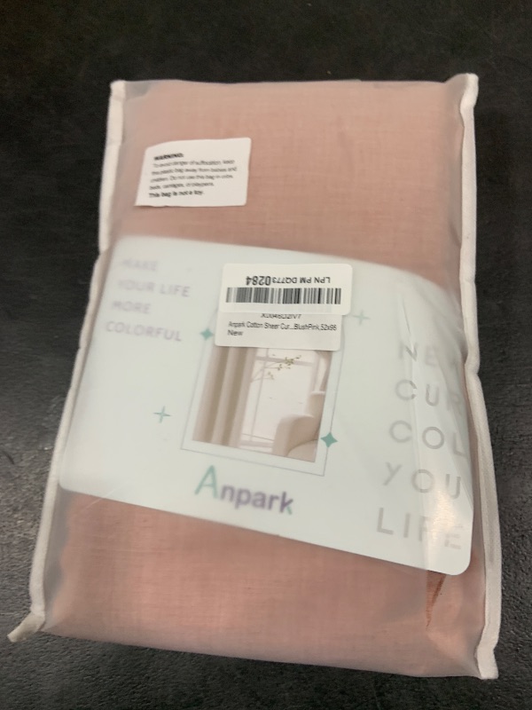 Photo 1 of Anpark Elegant Blush Pink Sheer Curtains for Bedroom, Living Room Cotton Linen Crinkle Textured Light Filtering Crepe Sheer Drapes Natural Voile Curtains Rod Pocket, W52 x L96 inch, 2 Panels