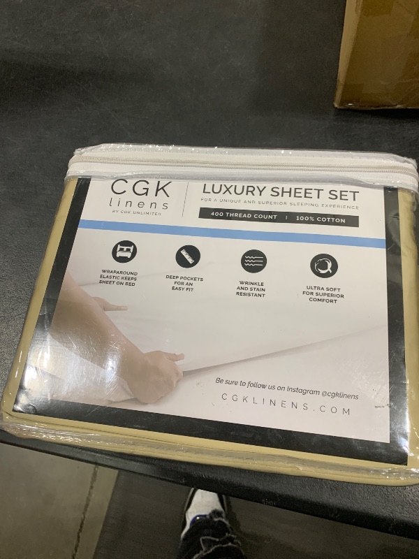 Photo 1 of 400 Thread Count Cotton Sheet Set - Queen Size 100% Cotton Sheets - Easily Fits 8" to 16" Mattress - Silky-Soft, Wrinkle Free, Breathable and Comfy - Deep Pockets & Hotel Quality Bedding Set - Beige