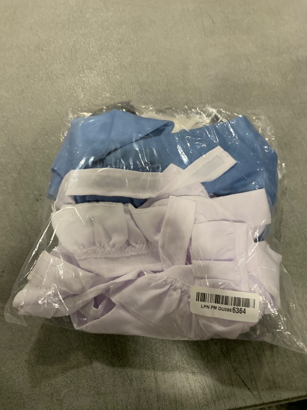 Photo 1 of Irtysh Girl Blue Dress White Apron Halloween Cosplay Costume With Bow Hair Band Stockings Set(130)