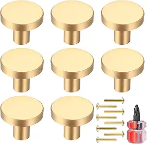 Photo 1 of MUZHUPGUZ Gold Cabinet Knobs, 8Pcs Brushed Brass Round Kitchen Cabinet Hardware Pulls Knobs Gold for Dresser Drawer Cupboard Furniture Closet Wardrobe…
