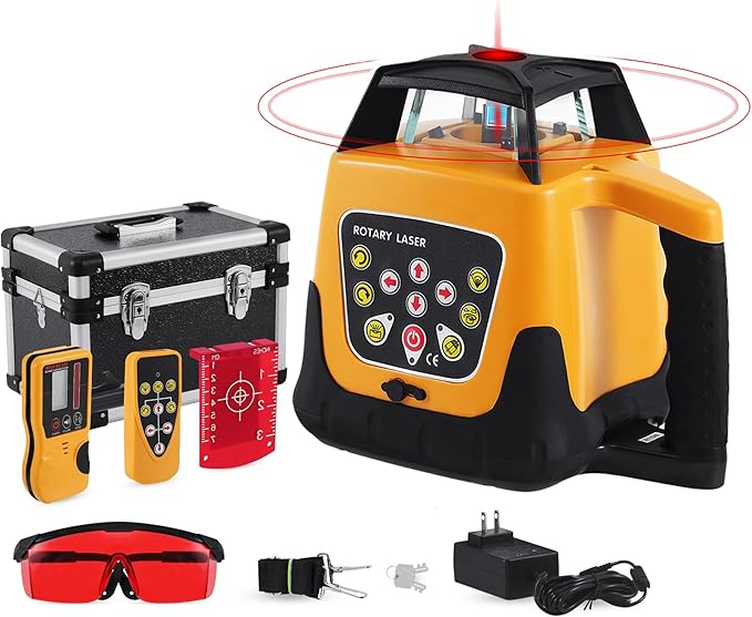 Photo 1 of Automatic Self Leveling Rotary Laser, 500m Red Cross Line Laser, 360 Degree Rotating Horizontal & Vertical Laser Level Kit, IP67 Transit Level (Rotary Laser Level Kit)