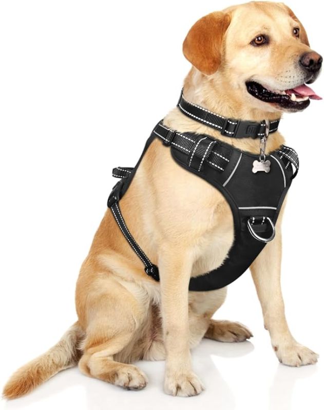 Photo 1 of WINSEE Dog Harness No Pull, Pet Harnesses with Dog Collar, Adjustable Reflective Oxford Outdoor Vest, Front/Back Leash Clips for Small, Medium, Large, Extra Large Dogs, Easy Control Handle for Walking