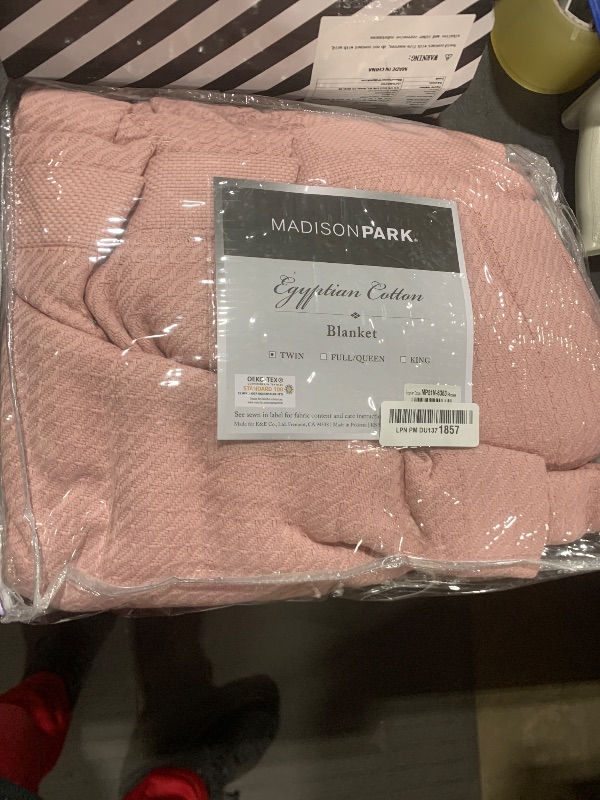 Photo 2 of Madison Park Soft Certified 100% Egyptian Cotton Breathable Cozy Blanket, Premium Waffle Knit Classic Design, Luxury All Season Lightweight Cover for Bed, Couch and Sofa, Rose Twin(66"x90")