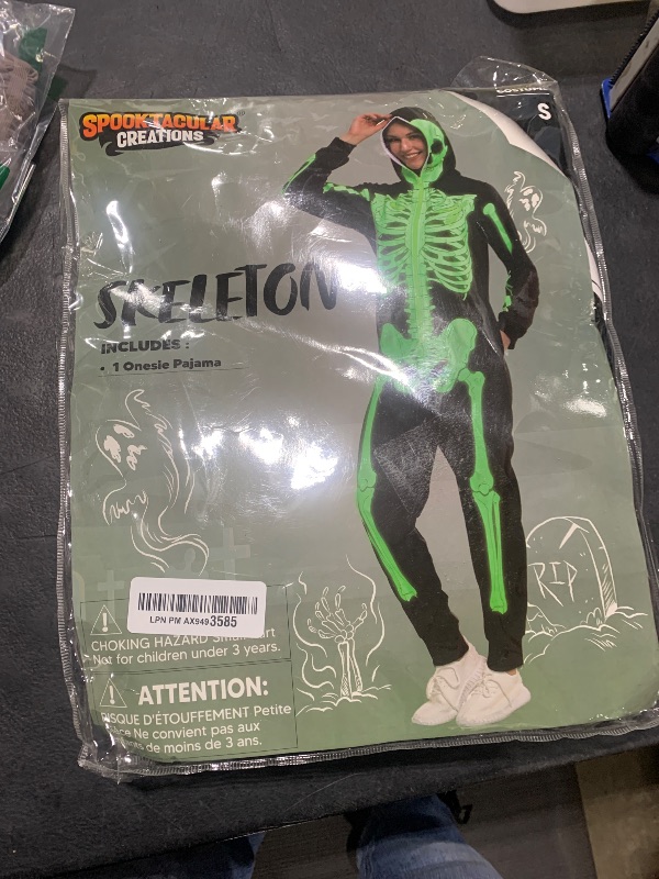 Photo 1 of Spooktacular Creations Skeleton Costume Adult Women, Glow in the Dark Skeleton Costume, Plush Skeleton Pajama Zippered Skeleton Hoodie for Halloween Dress Up Parties-S