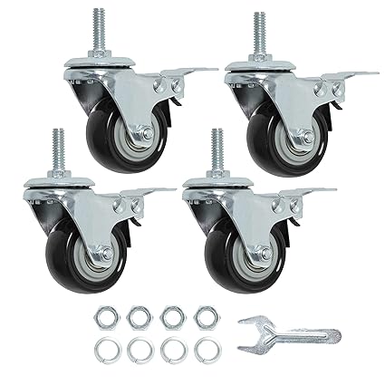 Photo 1 of Finnhomy Stem Caster Wheels 2 Inch Heavy Duty Threaded Swivel Casters 1/4" - 20 x 1 with Brake Set of 4 for Wire Shelve Wheel Anti-wear Smooth Casters, Black