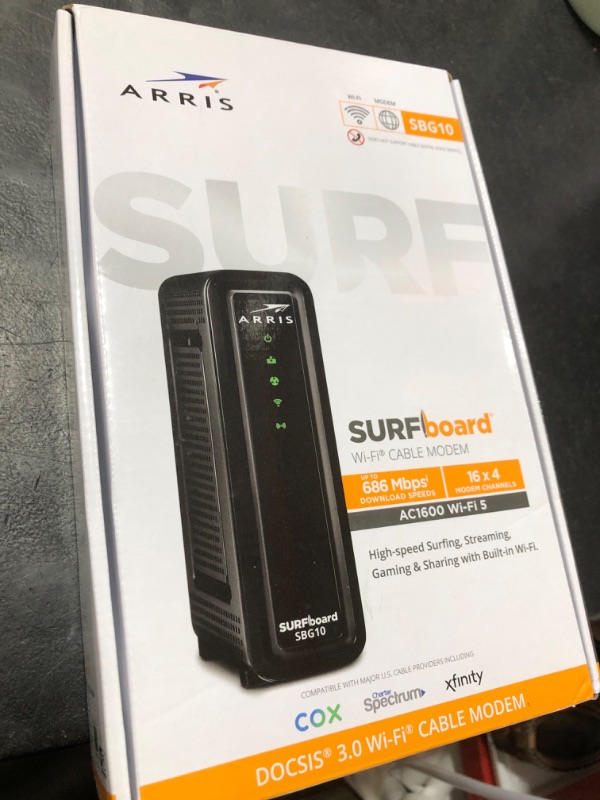 Photo 2 of ARRIS (SBG10) - Cable Modem Router Combo - Fast DOCSIS 3.0 16 x 4 Gigabit & AC1600 WiFi, For Comcast Xfinity, Cox, Spectrum, 400 Mbps Max Internet Speeds