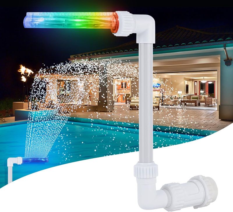 Photo 1 of Swimming-Pool Aerator Waterfall Fountain Sprinkler - 7Color Changing LED-Lights Water Cooler Sprayer for Above & In-ground Pools, Adjustable Water Powered Pool Spray Device for Outdoor Yard Decoration
