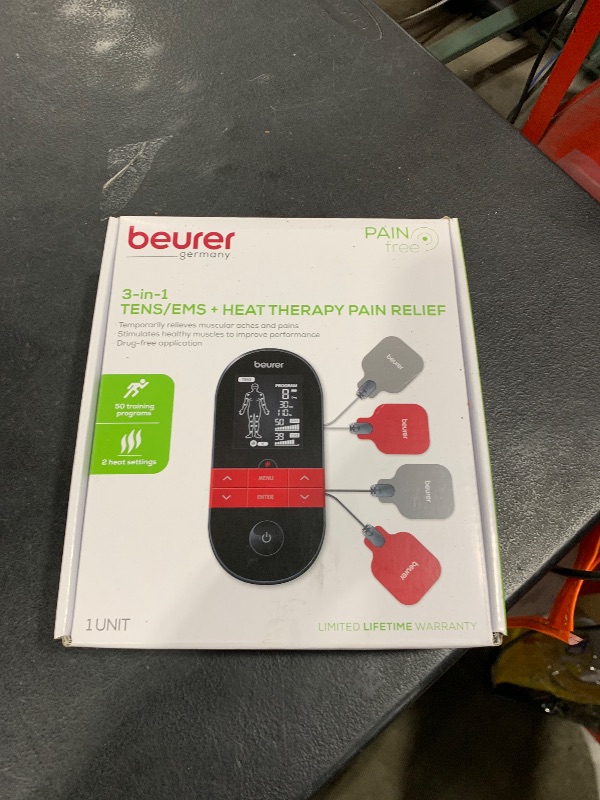 Photo 2 of Beurer EM59 Digital 4-in-1 TENS, EMS, Massage & Heat Therapy Device for Pain Relief and Massage, Muscle Stimulator with 2 Adjustable Channels, 64 Applications, Timer Function