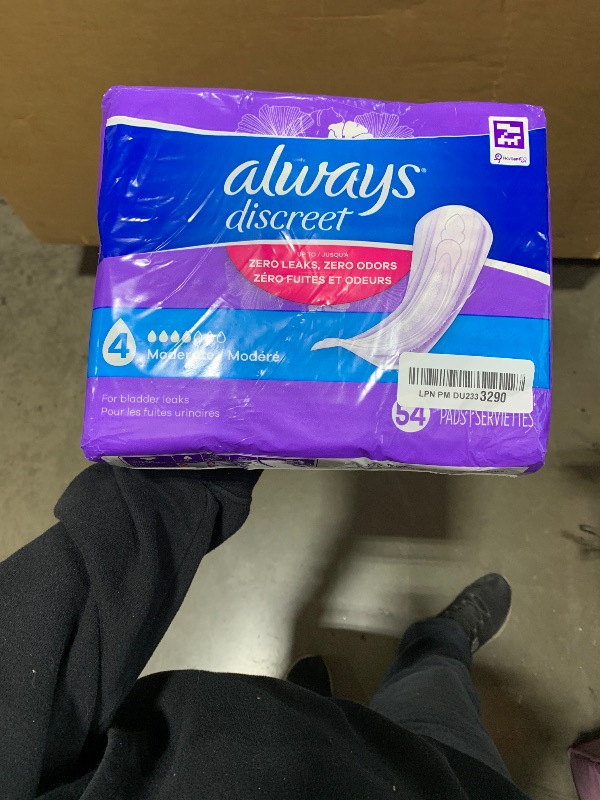 Photo 1 of Always Discreet Adult Incontinence Pads for Women, Moderate Absorbency, Regular Length, Postpartum Pads, 108 CT (Packaging May Vary)