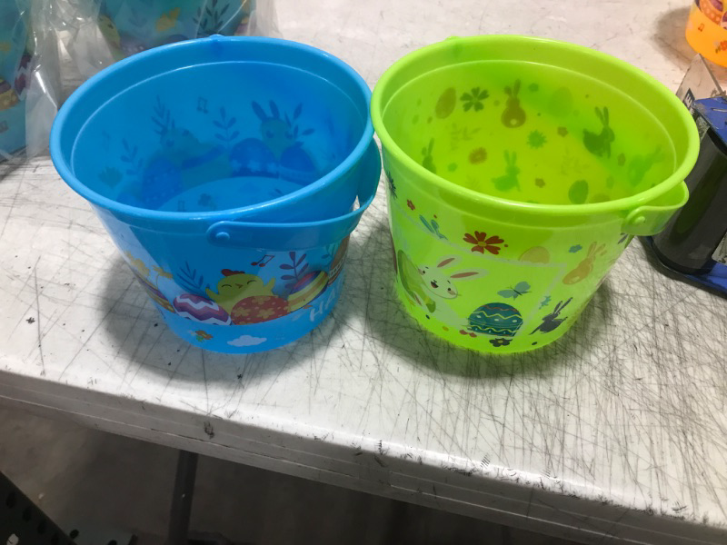 Photo 1 of Plastic Easter Basket with Handles Bulk Colorful Small Cute Bunny Egg Hunt Buckets for Boys Girls Easter Goodies Party Favors Decorations 2 pack 
Colors may vary