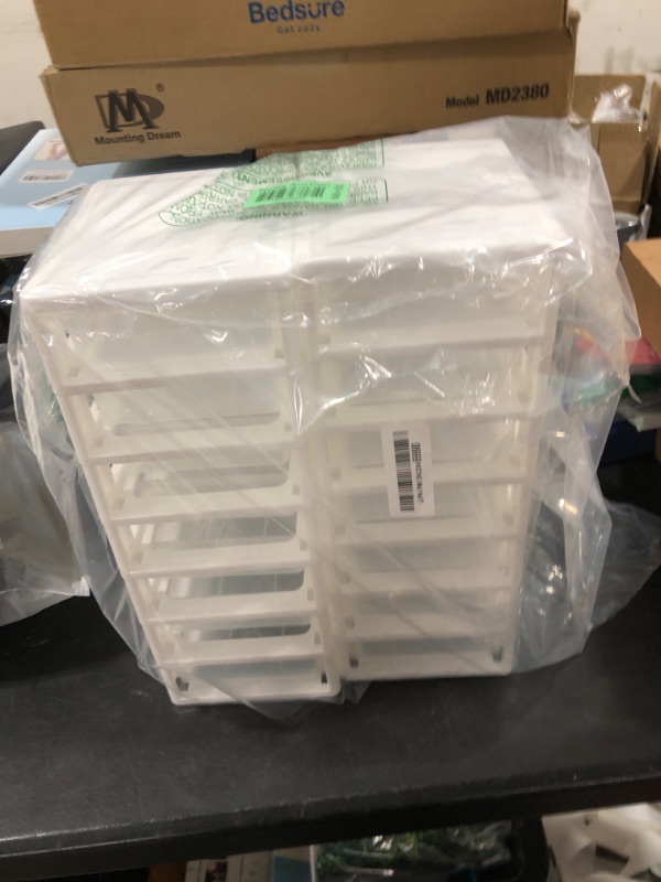 Photo 1 of Thyle 2 Pcs Plastic Drawers Organizer Mini Organizer Box Stackable Plastic Drawer Storage Containers Clear Storage Units for Desktop Classroom Craft(White)