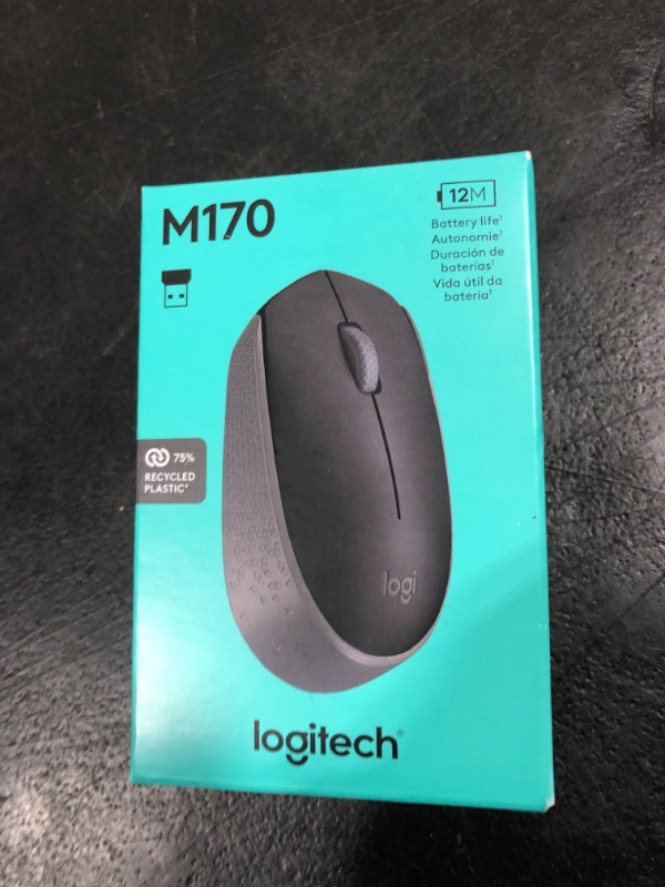 Photo 1 of Logitech M170 Wireless Mouse for PC, Mac, Laptop, 2.4 GHz with USB Mini Receiver, Optical Tracking, 12-Months Battery Life, Ambidextrous - Black