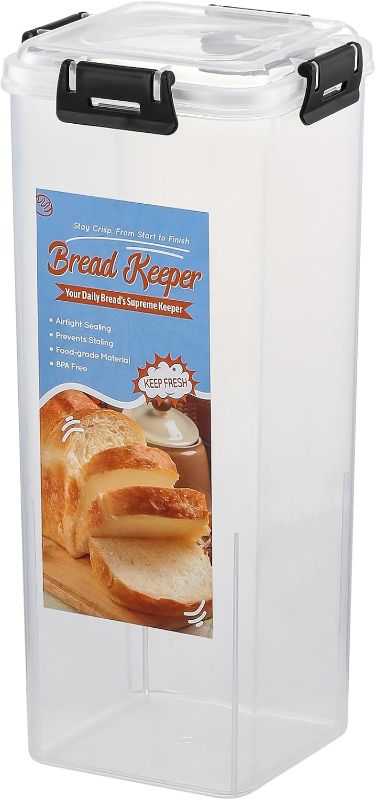 Photo 1 of AOZITA Bread Box with Airtight Lid, Bread Storage Container, Bread Loaf Storage Dispenser, Plastic Sandwich Bread Keeper, White Lid, 1 Pack
