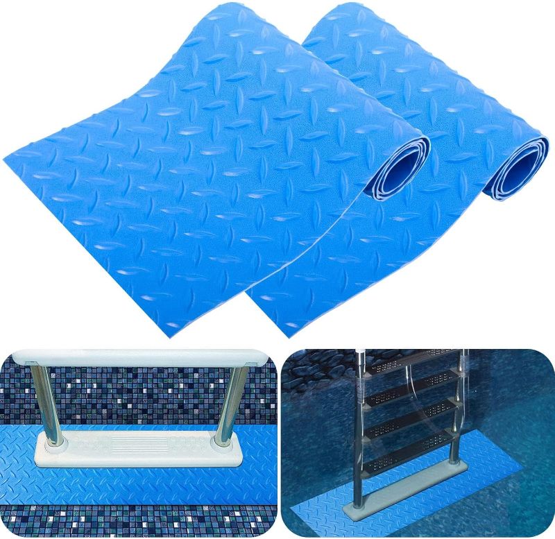 Photo 1 of 2 Rolls 2.5mm Thickened Swimming Pool Ladder Mat Protective Swimming Pool Step Pad for Above Ground Swimming Pool Ladder Pad Vinyl Non-Slip Pool Liner,9 x 36