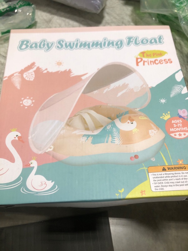 Photo 1 of Swimming Baby Infant Pool Float with Sun Canopy Inflatable Baby Swimming Floatie with Sponge Safety Bottom Support Water Toys Swimming Trainer (Pink, X-Large)
