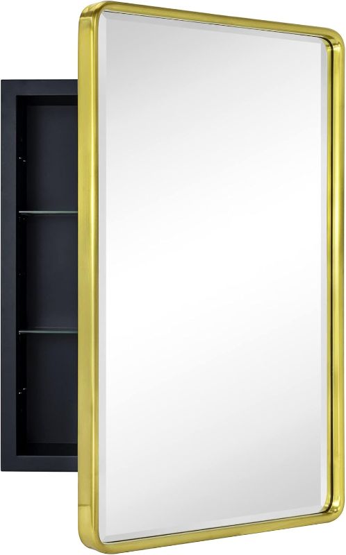 Photo 1 of 
TEHOME Farmhouse Brushed Gold Metal Framed Recessed Bathroom Medicine Cabinet with Mirror Rounded Rectangle Medicine Cabinet with Beveled Mirror 16x24''