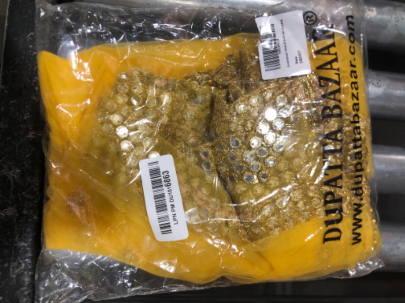 Photo 1 of DUPATTA BAZAAR Woman's Embellished Yellow & Gold Net Dupatta