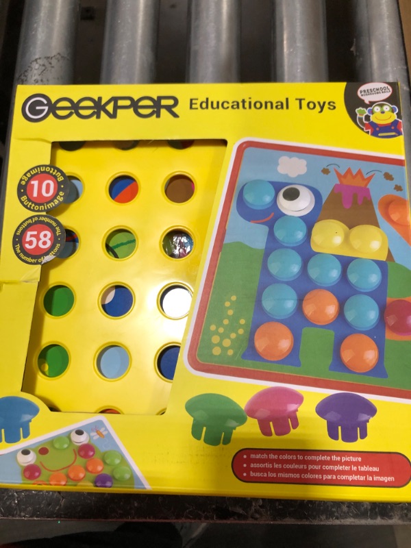 Photo 1 of Geekper 68PCS Button Art Toys for Toddlers Color Matching Mosaic Pegboard, Early Learning Educational Toys for 3, 4, 5, 6 Year Old Kids Boys and Girls, 10 Pictures and 58 Buttons