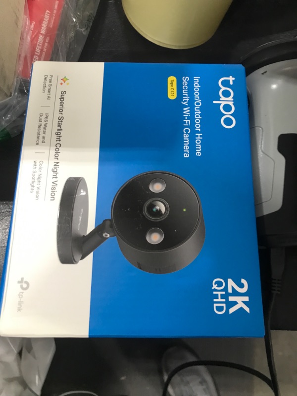 Photo 1 of Tapo by TP-Link 2K QHD Security Camera Indoor/Outdoor, Color Night Vision, Free Person/Pet/Vehicle Detection, Baby Monitor, Local/Cloud Storage, IP66, Dual-Spotlight, Black(C121)